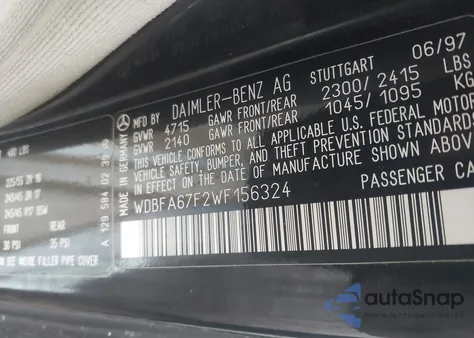 1998 Mercedes-Benz Sl 500 z USA, uszkodzony, nr VIN WDBFA67F2WF156324